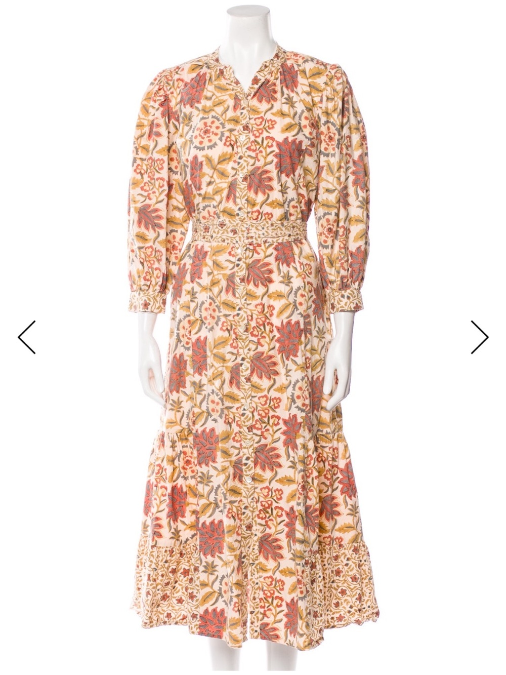 Hannah Floral Print Long Sleeve Midi Dress - Cream & Rust xs